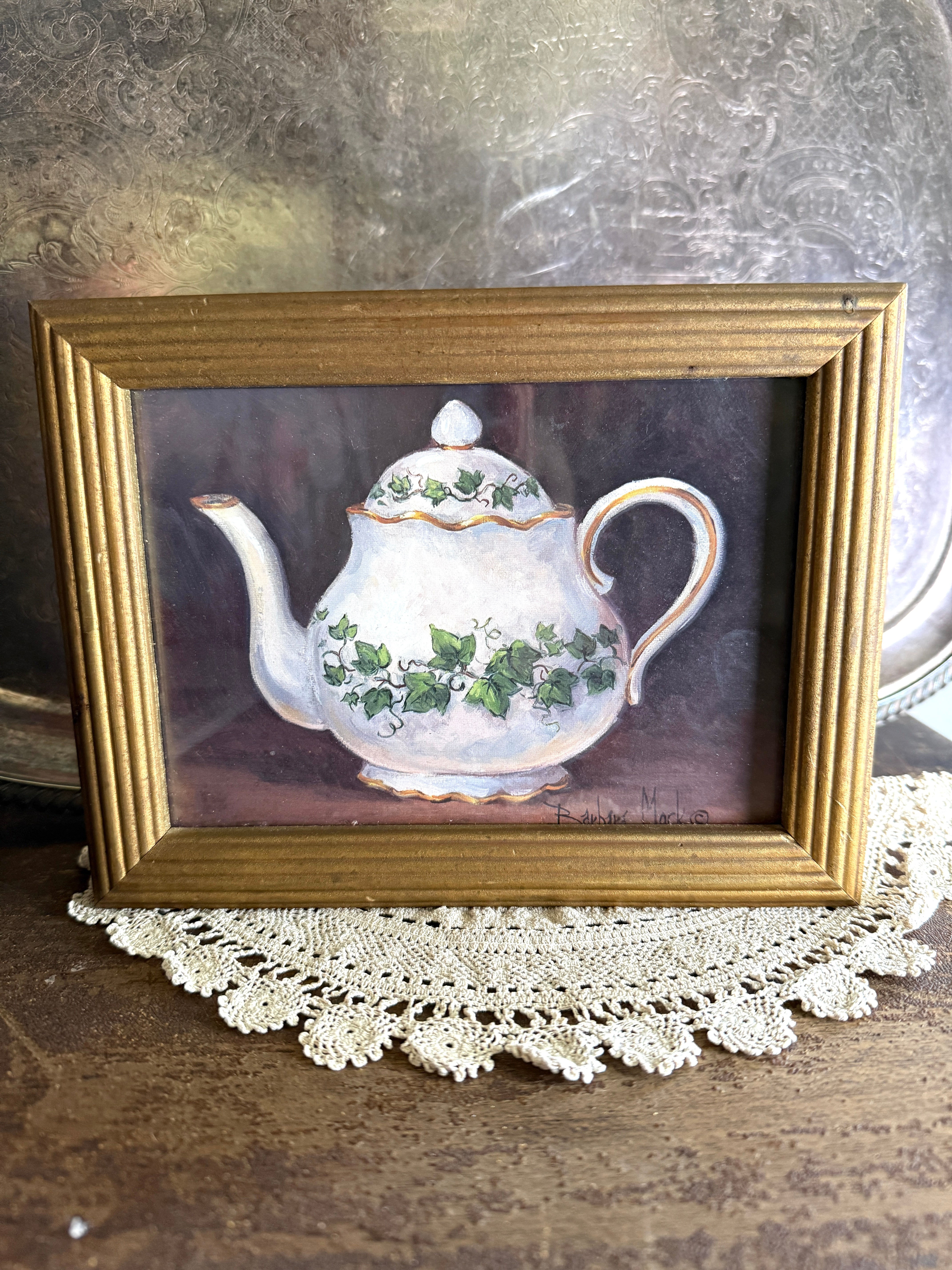 Framed "Ivy Teapot" artwork by Barbara Mock
